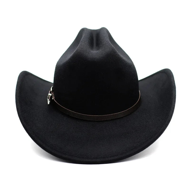 Vintage Western Cowboy Hat – Unisex Wide Brim Leather Jazz Cap - Evallys.com