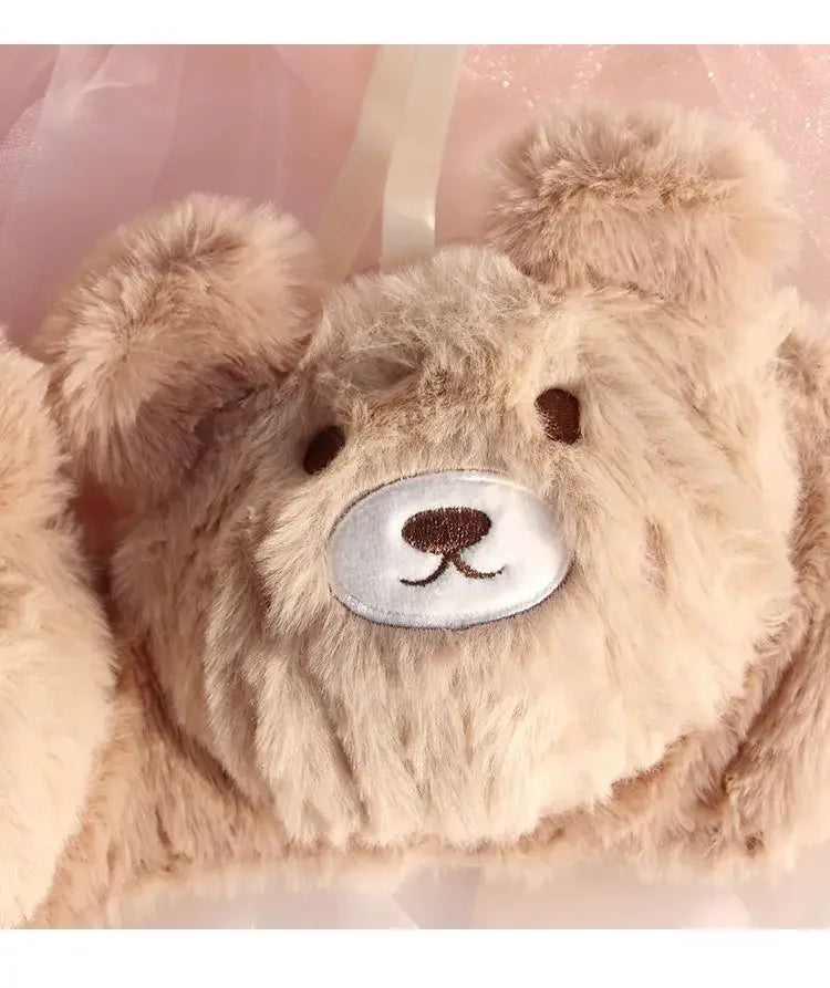 Japanese Girls Winter Soft Ropa Interior Cute Lingerie for Women Cartoon Bear Students Plush Sexy Bras Wireless Thin Bra Set - Evallys.com
