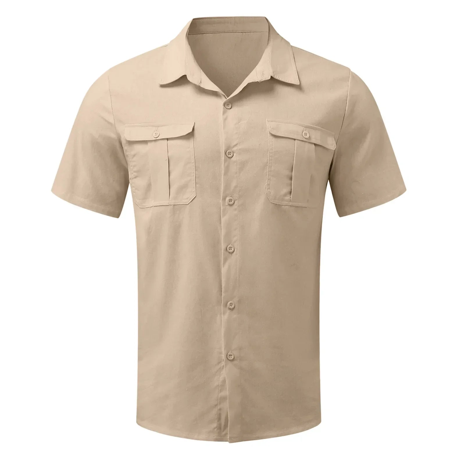 Cotton Linen Hot Sale Men Short-Sleeved Shirts Summer Solid Color Stand-Up Collar Casual Beach Style Plus SizeMale Shirts M-5XL - Evallys.com