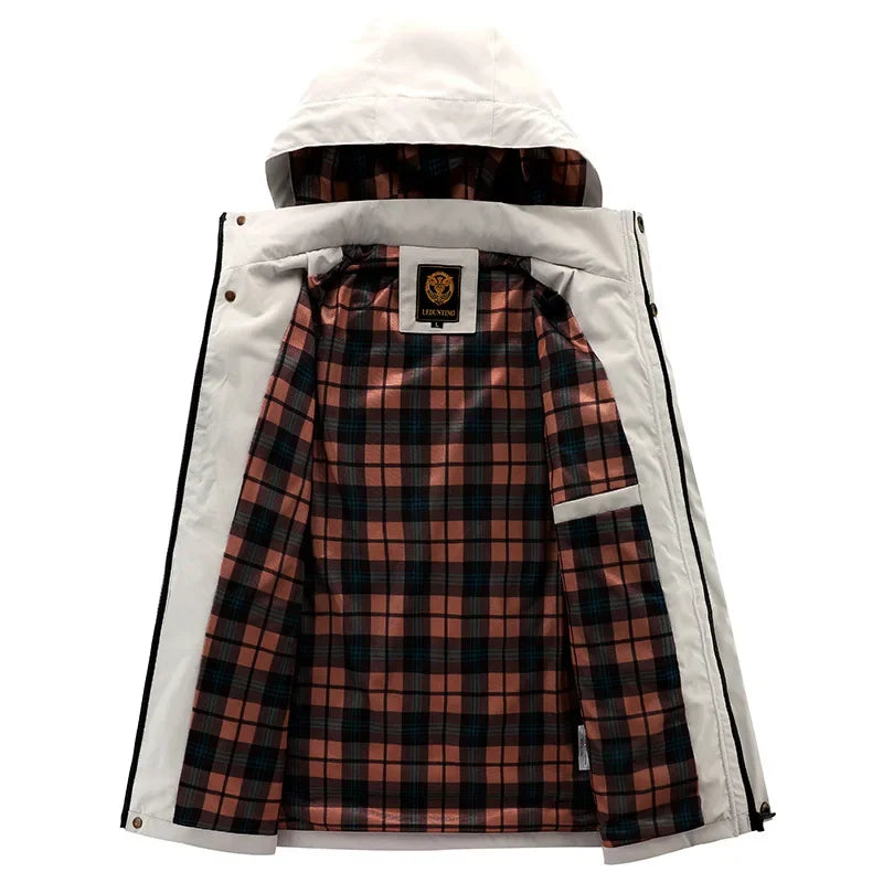 Fashion Men's Casual Windbreaker Jackets Hooded Jacket Man Waterproof Outdoor Soft Shell Winter Coat Clothing Warm Fleece Thick - Evallys.com