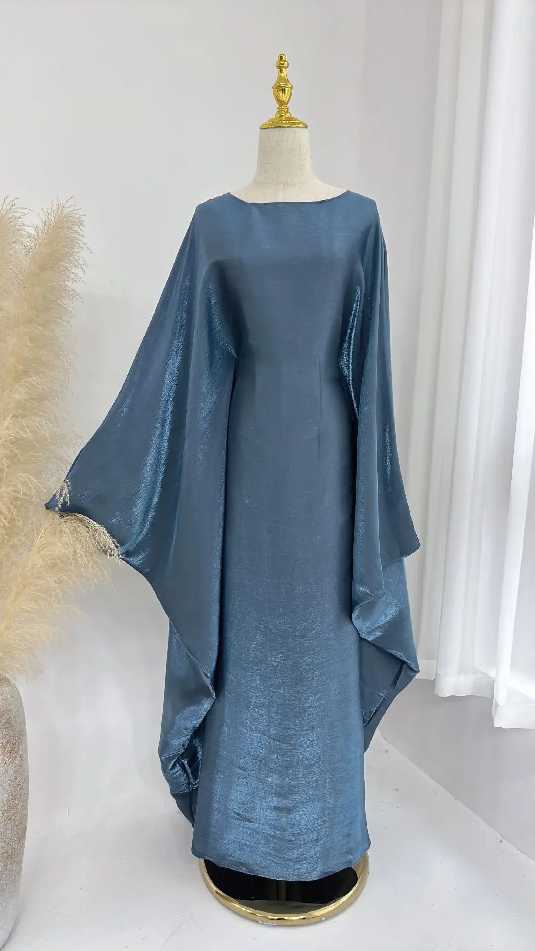 Eid Ramadan Batwing Butterfly Satin Abaya Dubai Luxury Muslim Kaftan Maxi Dress Women Kebaya Robe Caftan Marocain Femme Vestidos - Evallys.com