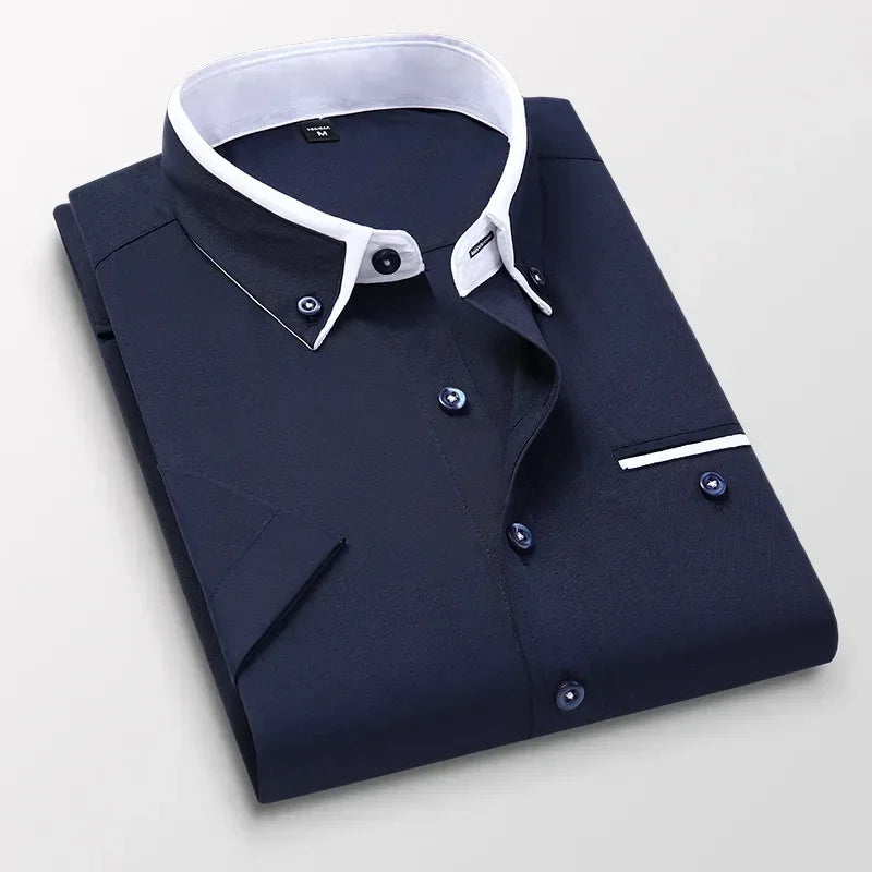 TFETTER Summer Business Shirt Men Short Sleeves Button Up Shirt Turn-down Collar Casual Shirts Mens Clothing Plus Size 5XL - Evallys.com