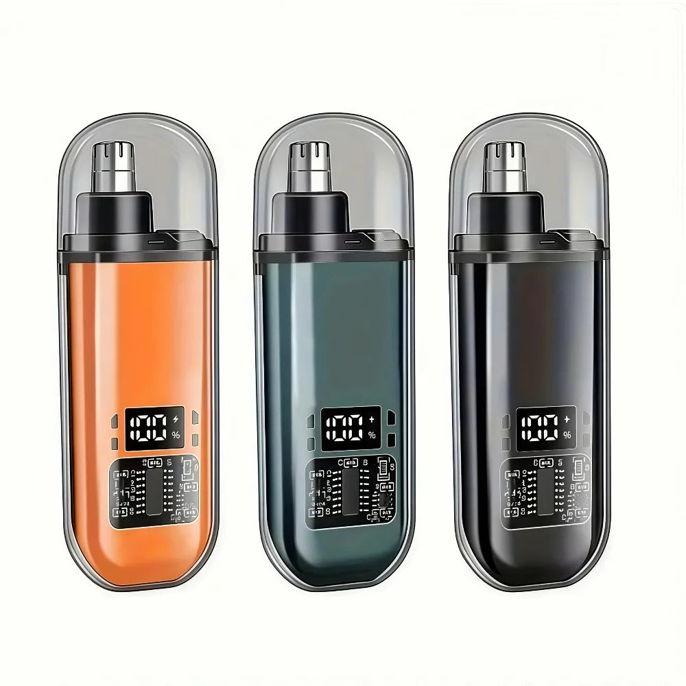 Men's USB Rechargeable Nose Ear Hair Trimmer - 150mAh Fast Charge, Digital Display, Precision Blade, Compact Design