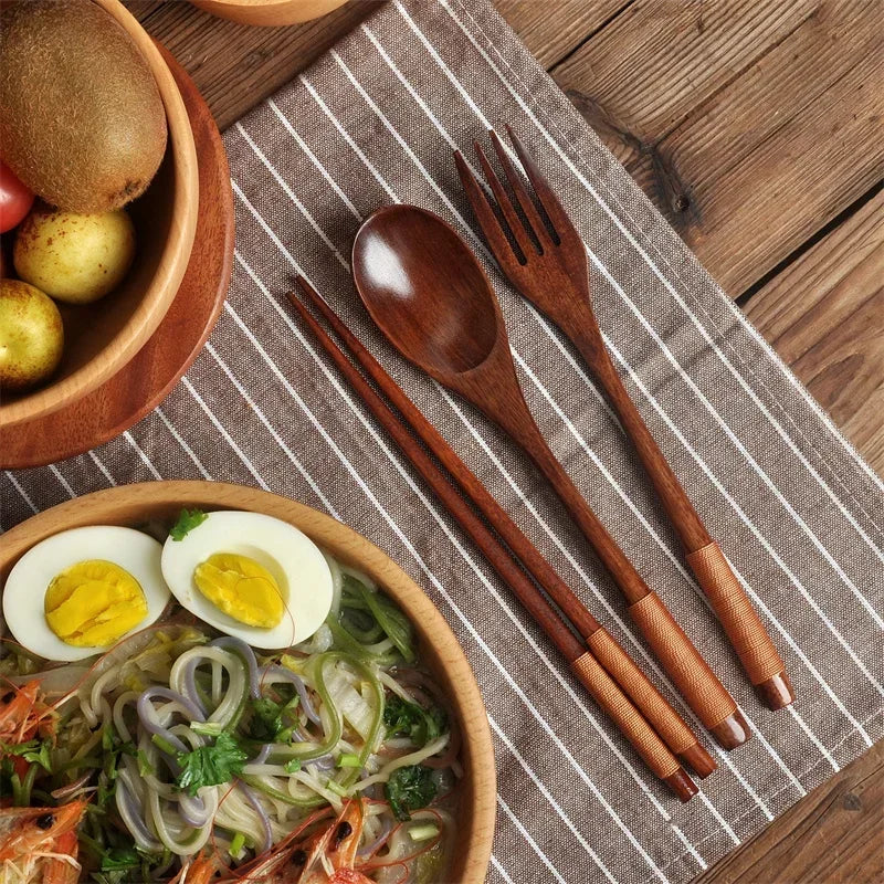Japanese Wooden Spoon Fork Chopsticks Set Sushi Cutlery High Quality Eco-friendly Portable Tableware Set Kitchen Utensils Gifts
