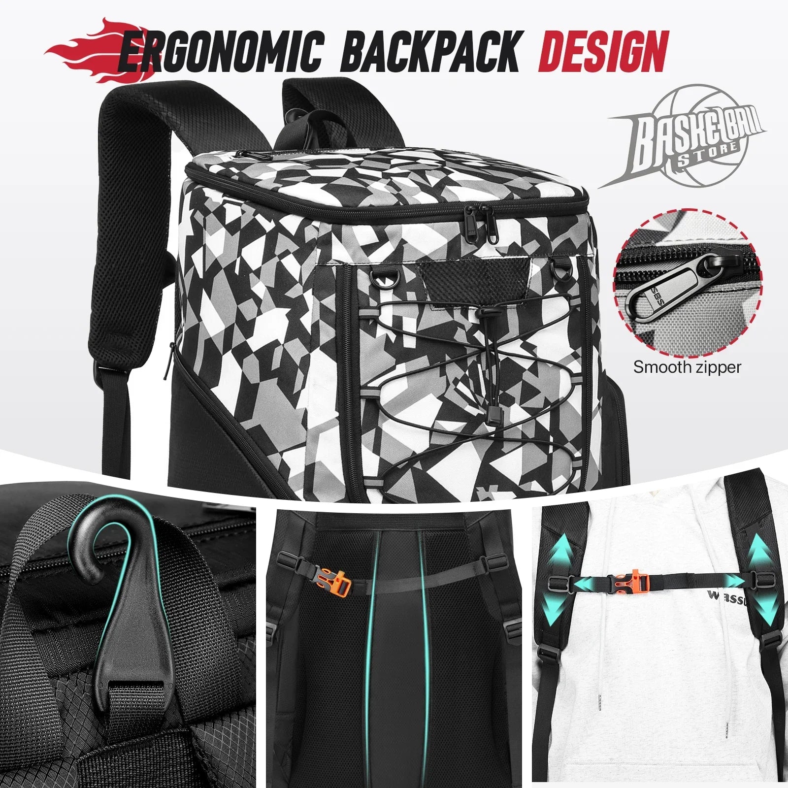 Sports Training Equipment Basketball Backpack with Separate Ball holder & Shoes Compartment Gym Backpack for Basketball Soccer - Evallys.com