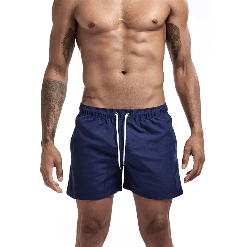 Mens Swim Trunks with Mesh Lining Side Pockets Solid Beach Shorts Quick Dry Lightweight Drawstring Board Shorts Summer Swimwear - Evallys.com