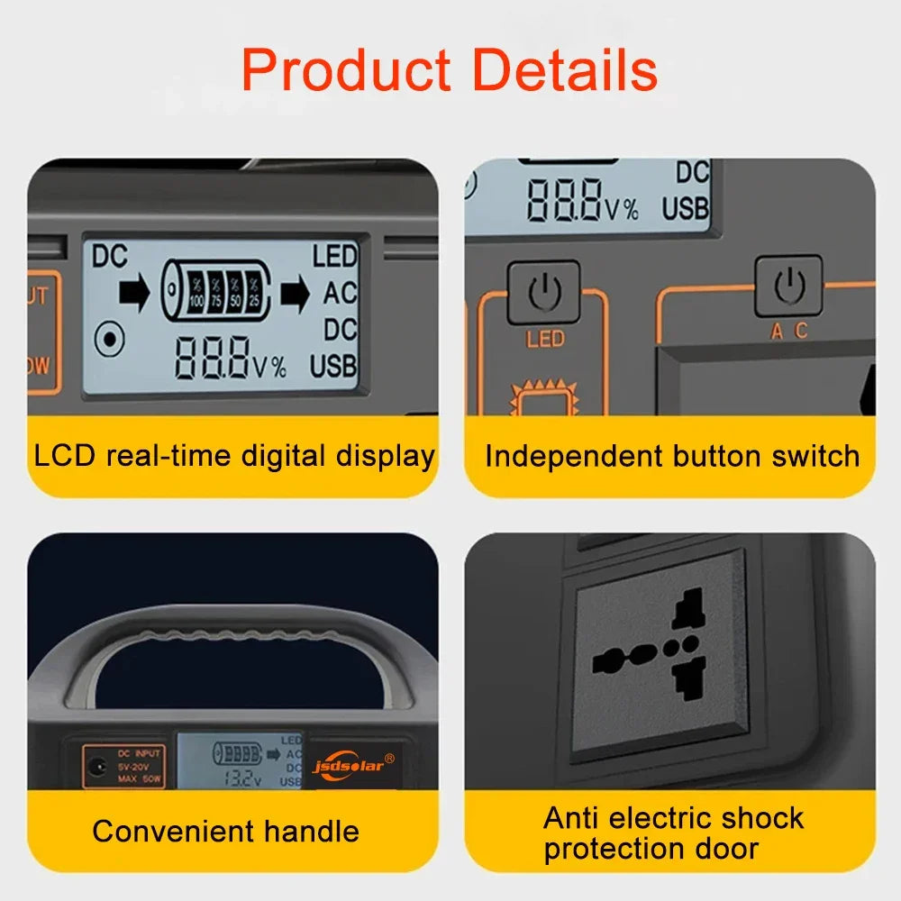 100W Portable Power Station 220V/110V Solar Generator Outdoor Emergency Mobile Power Bank 24000mAh LiFePO4 For Camping Power LED - Evallys.com