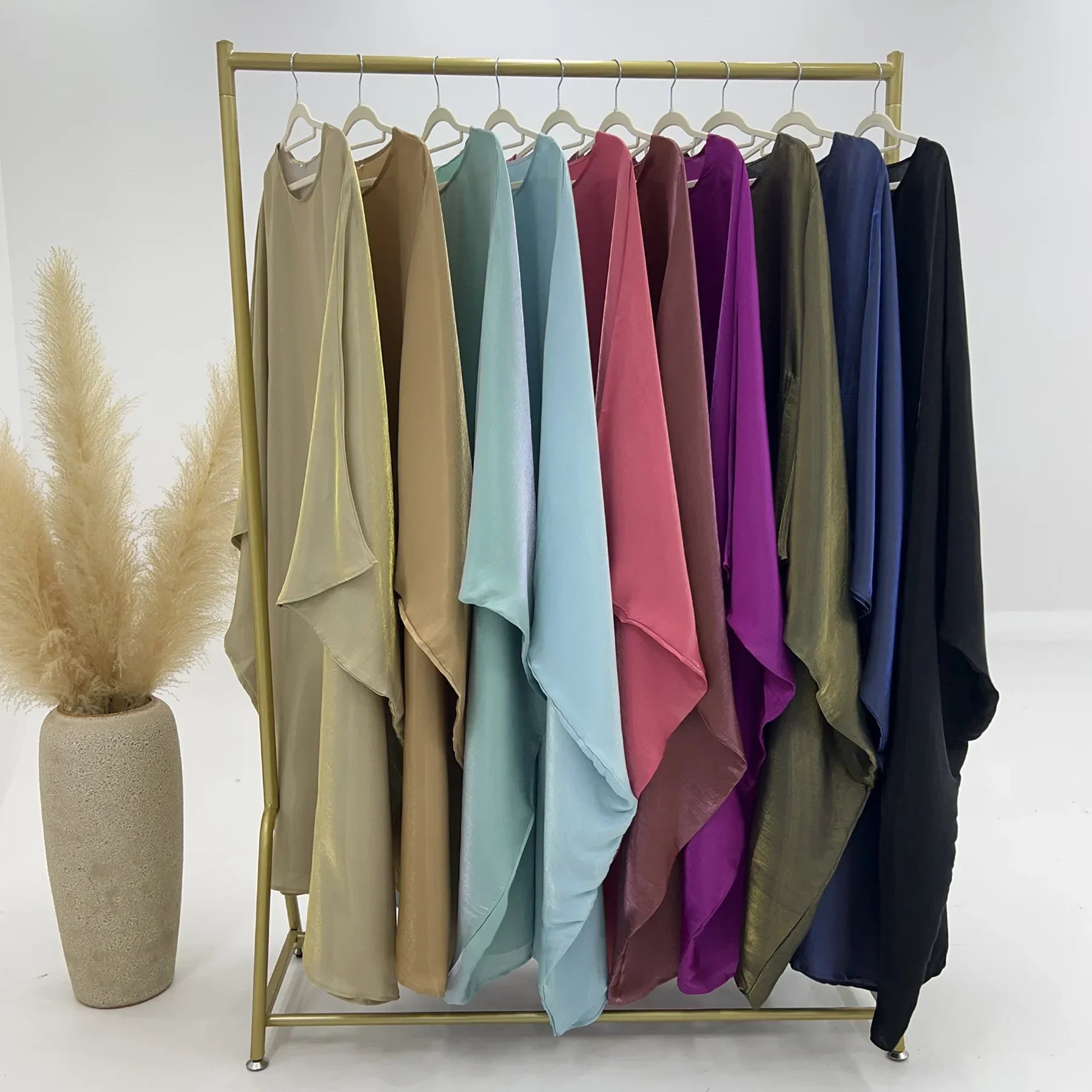 Eid Ramadan Batwing Butterfly Satin Abaya Dubai Luxury Muslim Kaftan Maxi Dress Women Kebaya Robe Caftan Marocain Femme Vestidos - Evallys.com