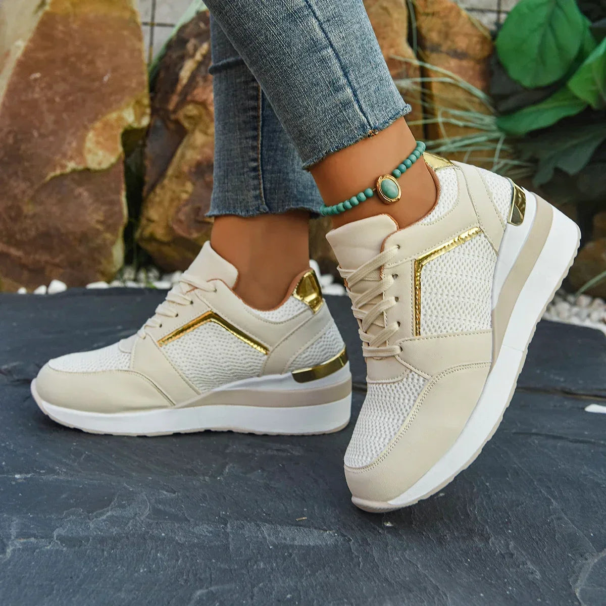 Women’s Rhinestone Sneakers – Fashion Lace-Up, Thick Sole & Non-Slip - Evallys.com