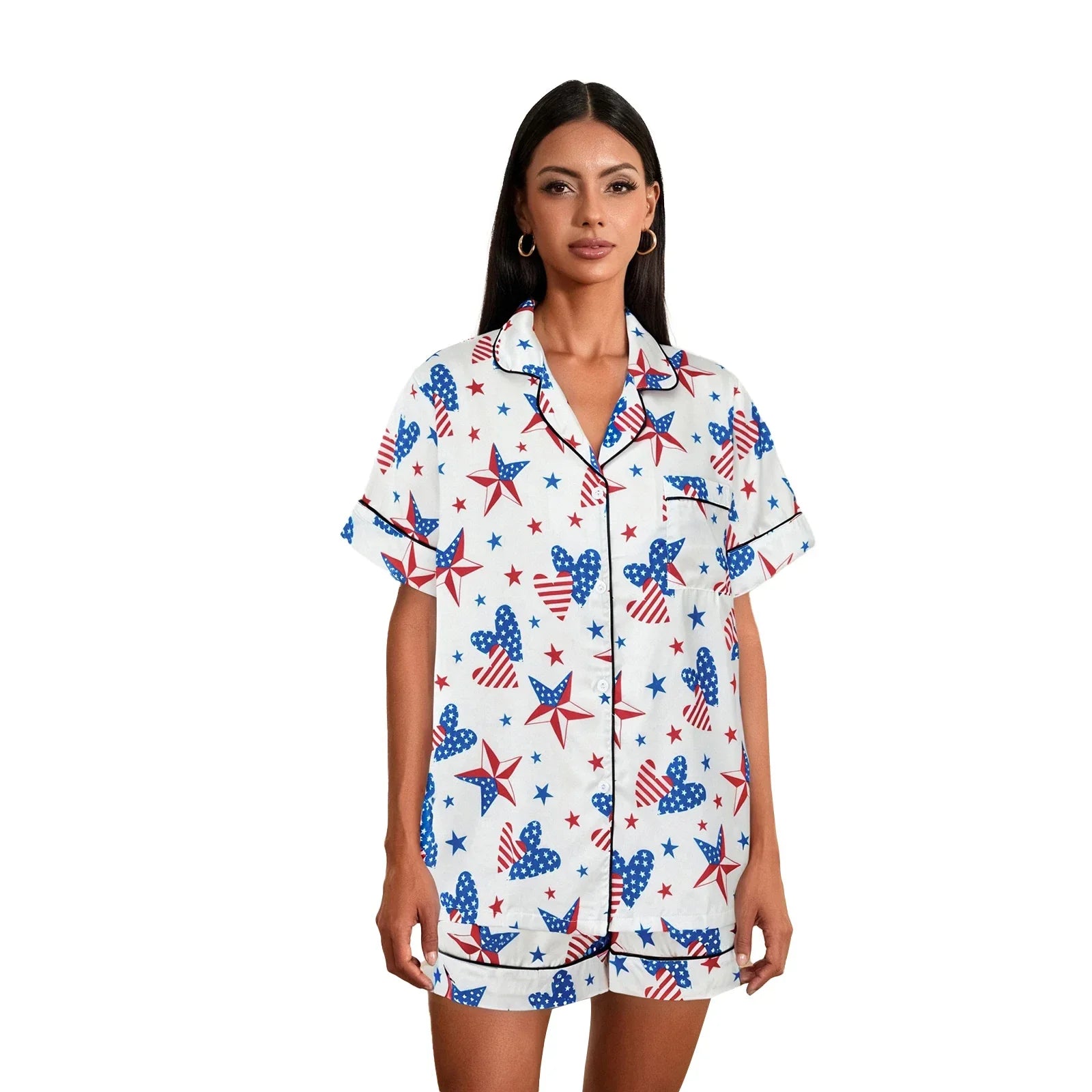 Women’s 4th of July Pajama Set – Stars & Stripes Summer Loungewear - Evallys.com