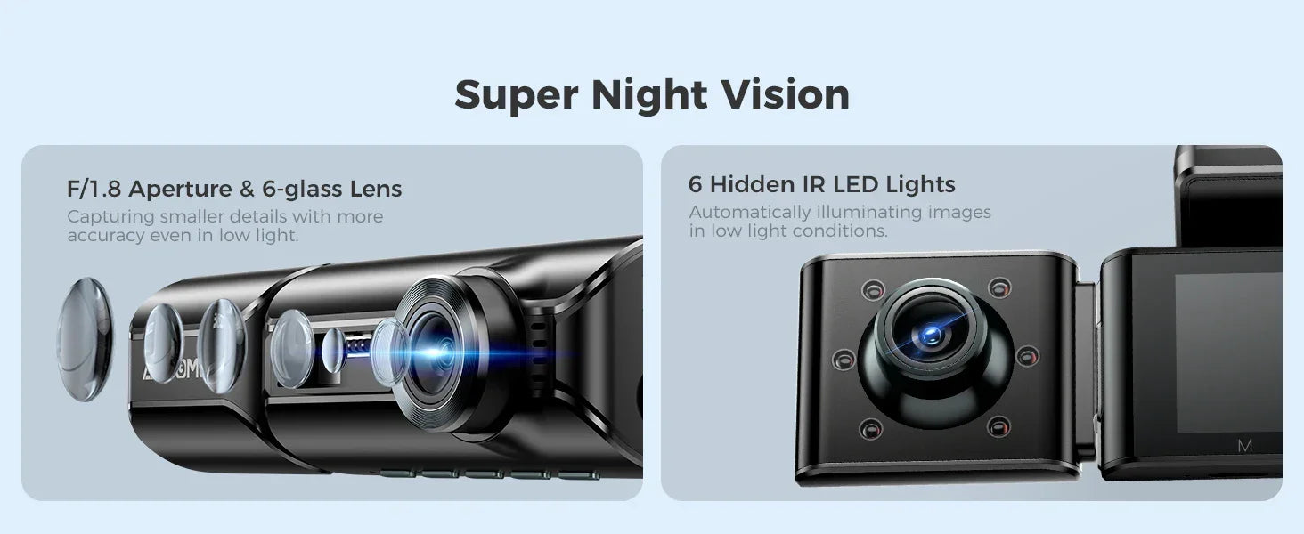 Upgrade AZDOME M550 Pro Car DVR Dash Cam 4K 5.8Ghz WiFi 2/3 Cameras Front/Cabin/Rear Cam GPS Night Vision Parking Monitor داش كا - Evallys.com