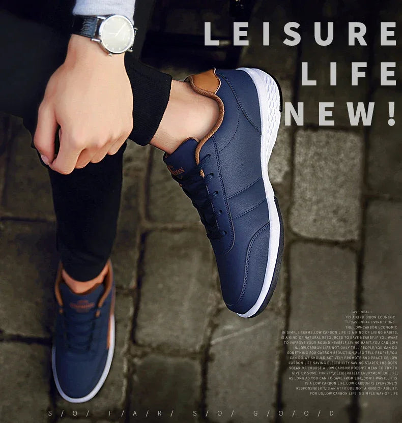 PUAMSS Men’s PU Leather Sneakers – Breathable Casual Non-Slip Shoes - Evallys.com