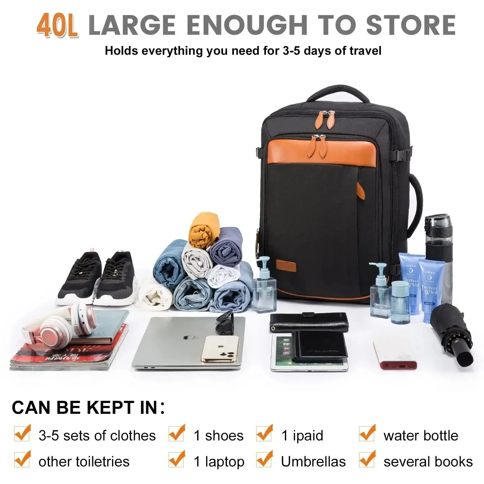40L Expandable Laptop Backpack – Waterproof Travel & Business Bag - Evallys.com