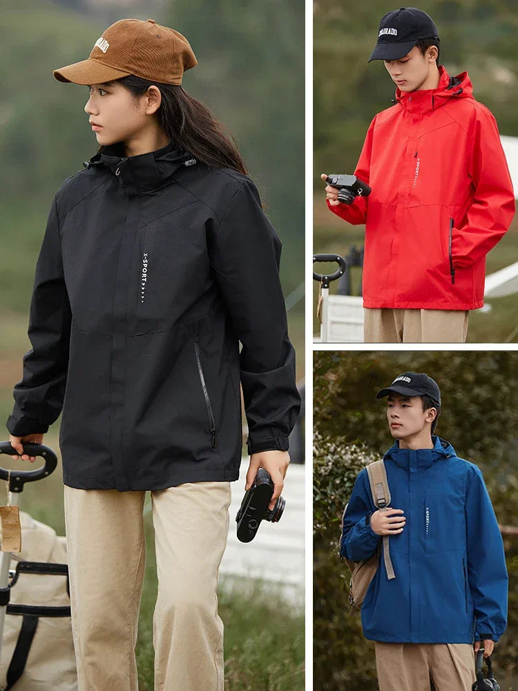 Spring Autumn Casual Jacket Men/Women Outdoor Waterproof and Windproof Hooded Windbreaker Coats - Evallys.com