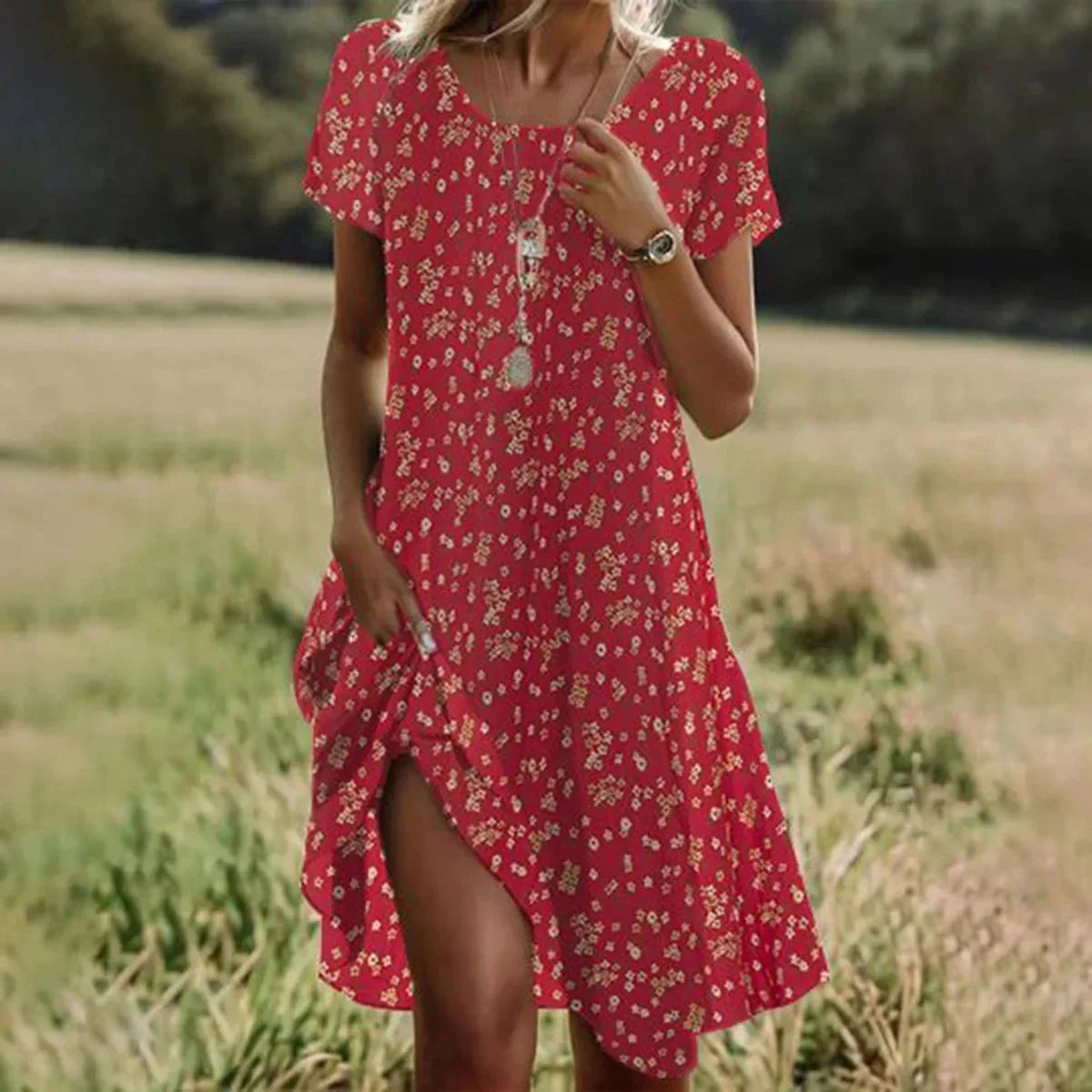 Ethnic Print O-Neck Midi Dress – Summer Casual Beach Vacation Wear - Evallys.com