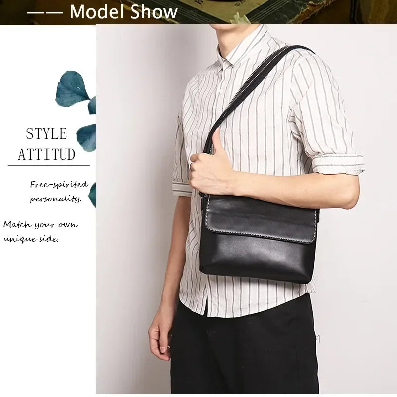 Crazy Horse Leather Men's Shoulder Bag Genuine Leather Small Bag Crossbody Cowhide Bag for Man High Quality Men Satchel Bags - Evallys.com