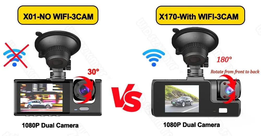 3Camera Dash Cam For Car Camera 1080P Video Recorder WIFI Car DVR Front Rear View Camera Night Vision Black Box Car Accessories - Evallys.com