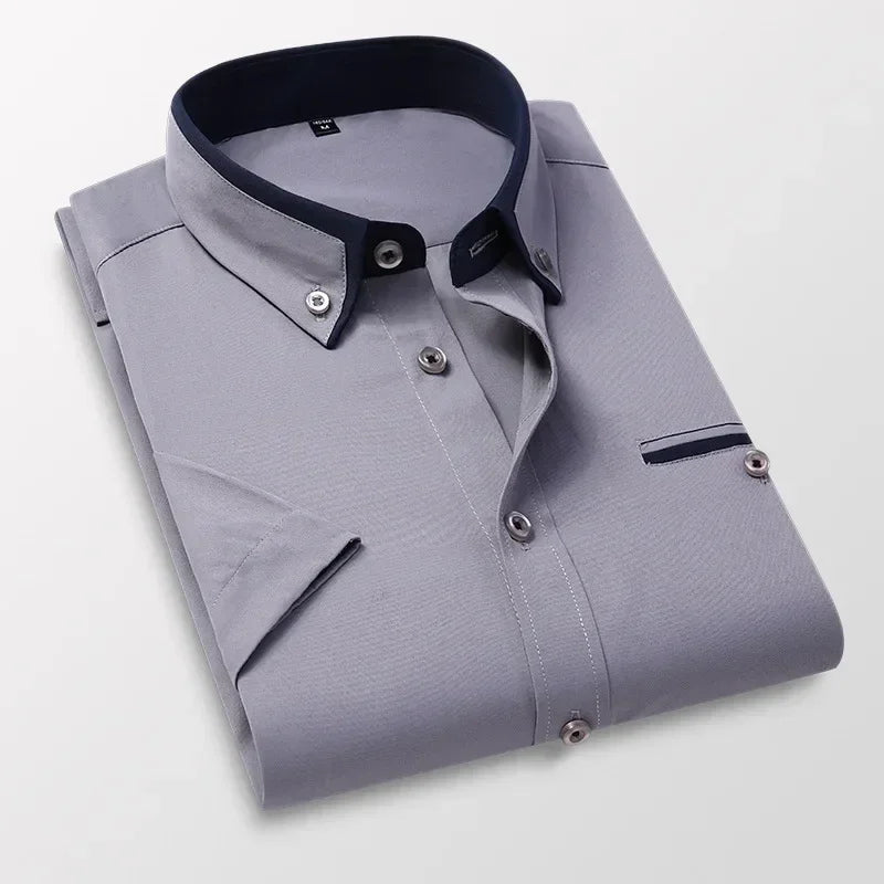 TFETTER Summer Business Shirt Men Short Sleeves Button Up Shirt Turn-down Collar Casual Shirts Mens Clothing Plus Size 5XL - Evallys.com