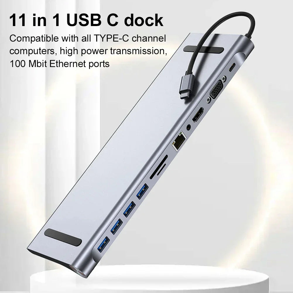 11 in 1 USB C Docking Station 1* USB 3.0 3*USB2.0 USB C Hub Triple Display Multiport Adapter for Dell/Surface/HP/Lenovo Laptops - Evallys.com