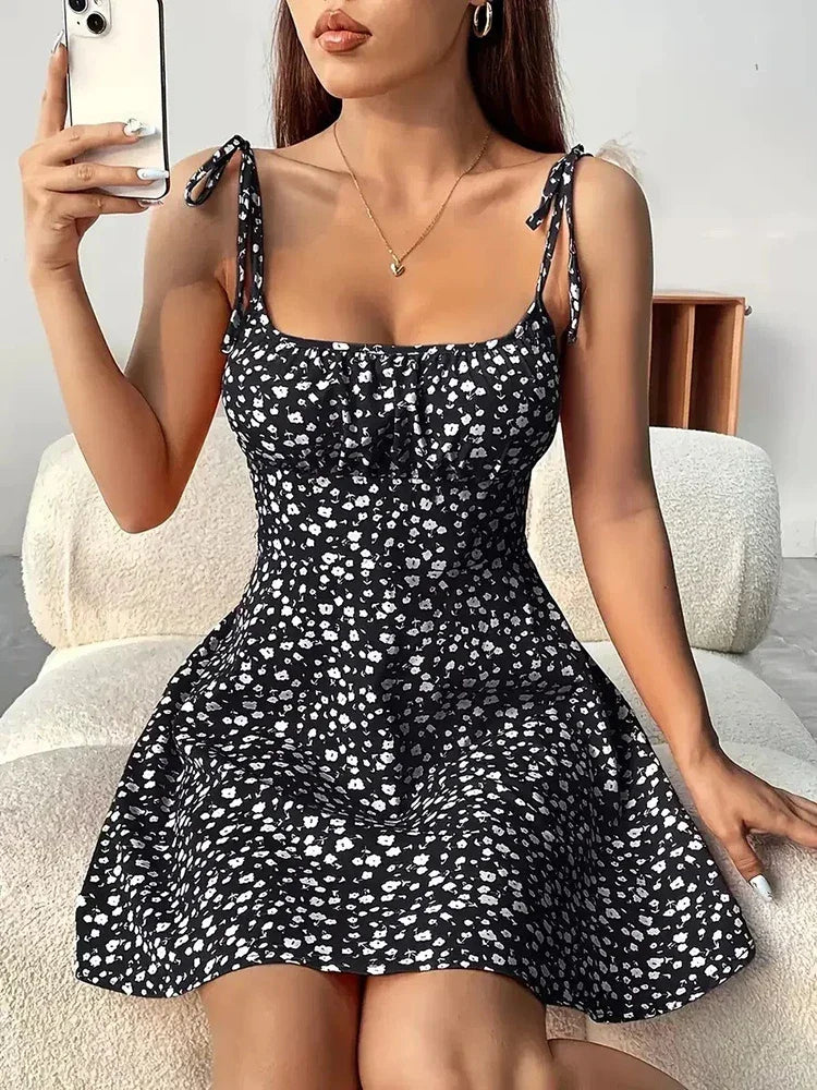 Women’s Summer Floral Spaghetti Strap Mini Dress – Beach Sundress 2025 - Evallys.com