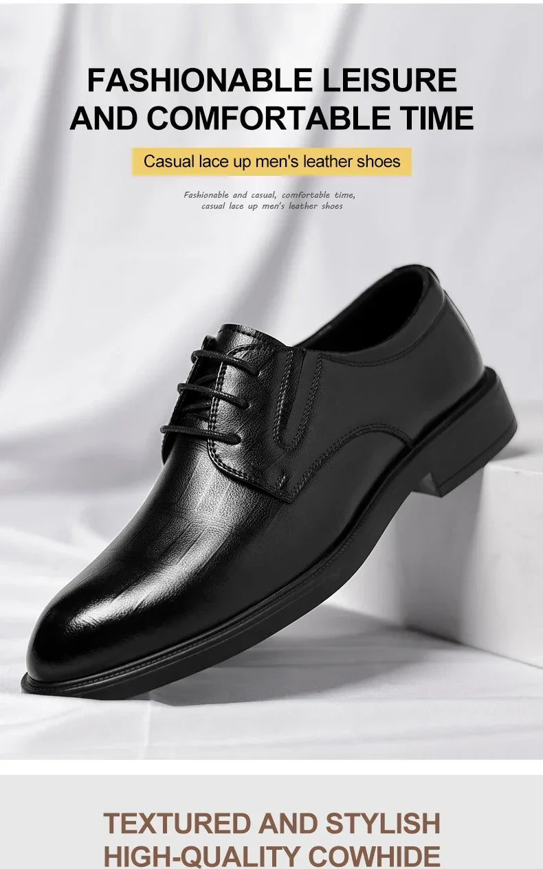 3/6/8 CM Elevator Shoes Men Dress Shoes Black Soft Leather Men Heighten Formal Shoes Casual Business Men Oxfords Suit Shoes - Evallys.com
