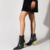 Booties for Women Wide Calf Gold Chunky Heel Elegant Dress Boots - Evallys.com