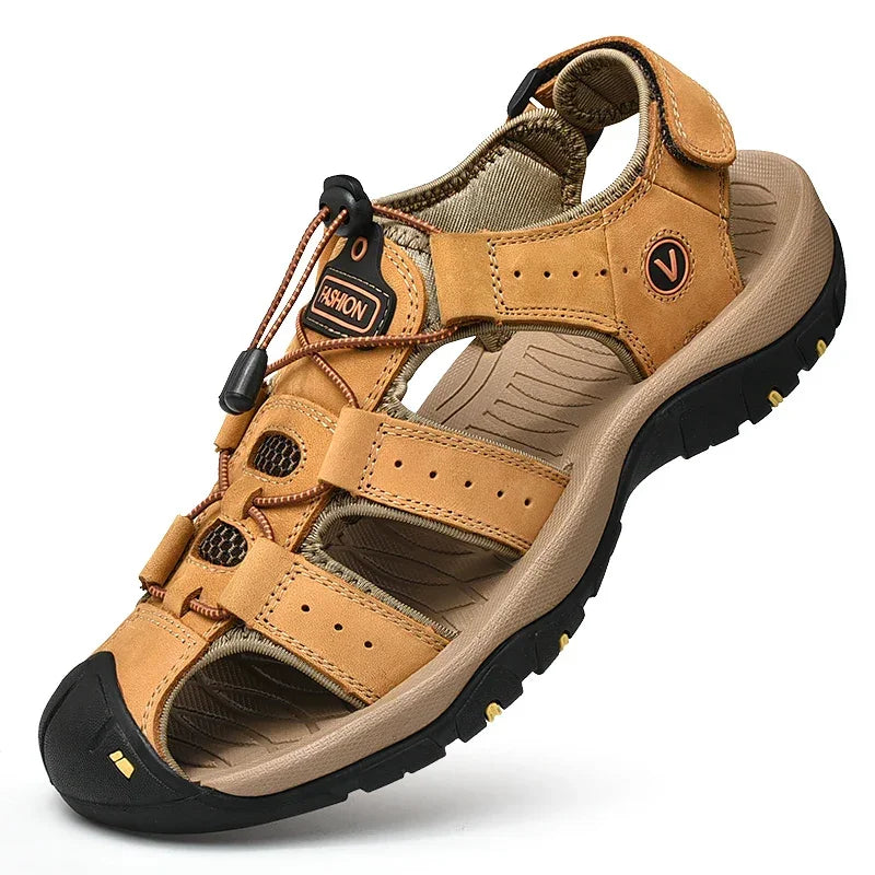 Men’s Genuine Leather Summer Sandals – Casual Outdoor Beach Shoes - Evallys.com