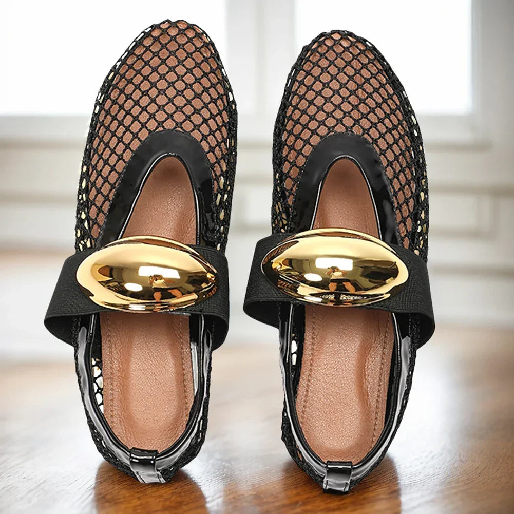 Women Mesh Ballet Flats Fishnet Ballerina Flats Comfortable Slip On Ballerina Shoes Round Toe Ballet Shoes for Outdoor Travel - Evallys.com