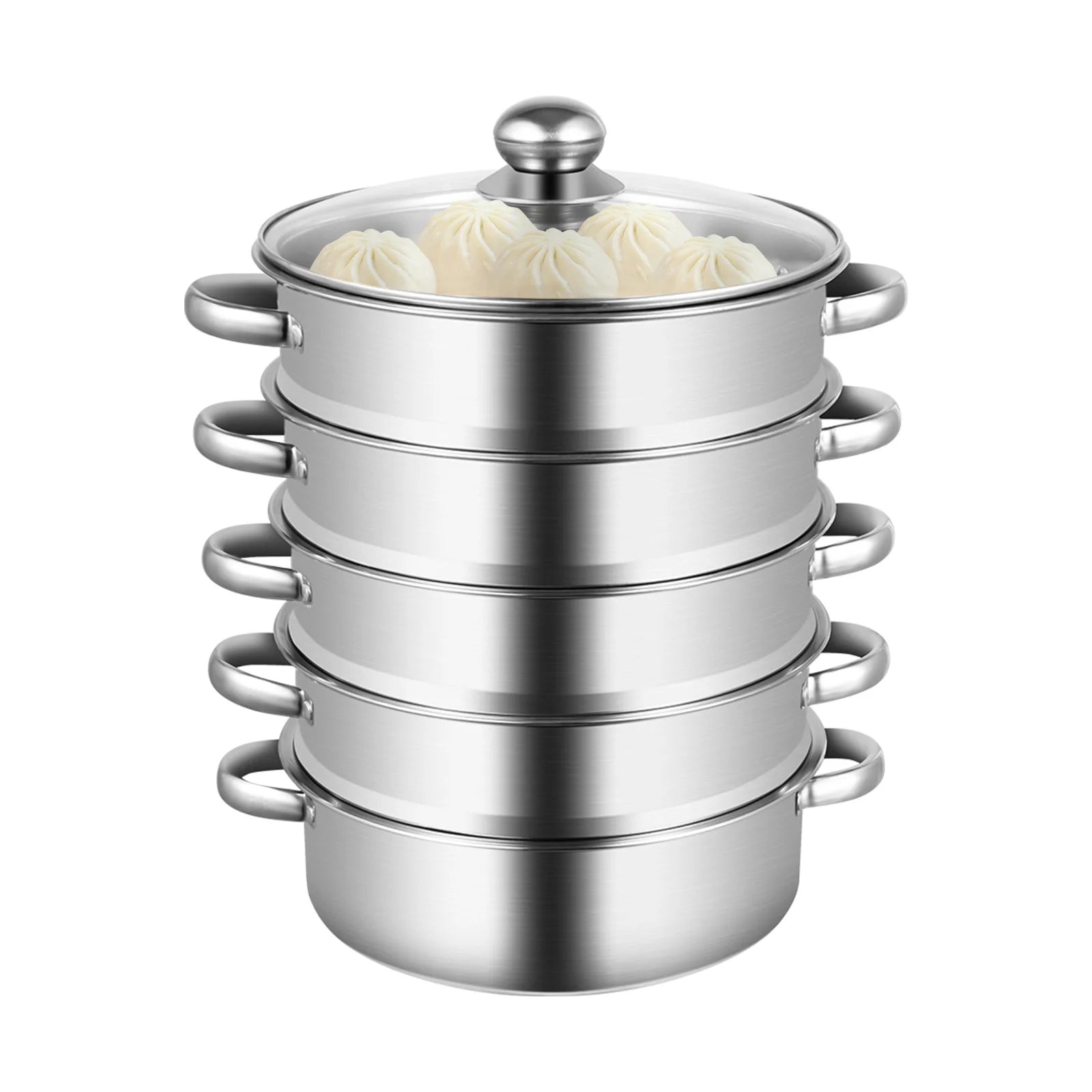 26CM 5 Tier Stainless Steel Steam Cooker Steamer Food Vegetable Pot Kitchen