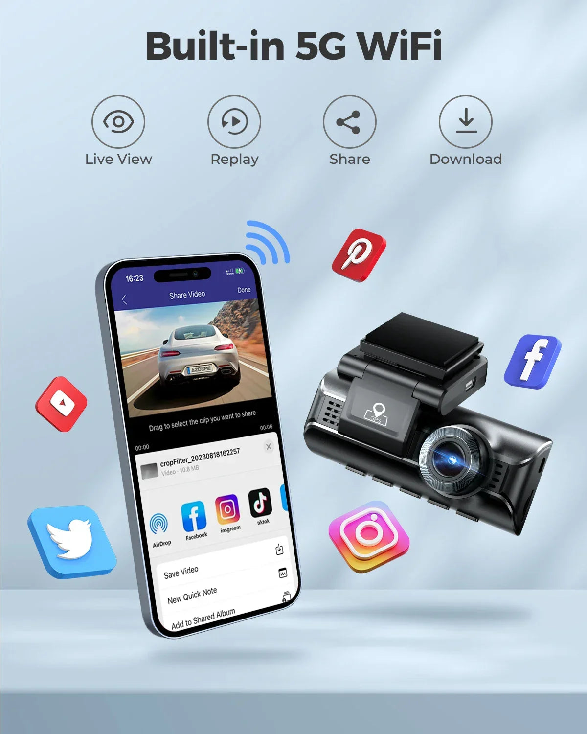 Upgrade AZDOME M550 Pro Car DVR Dash Cam 4K 5.8Ghz WiFi 2/3 Cameras Front/Cabin/Rear Cam GPS Night Vision Parking Monitor داش كا - Evallys.com