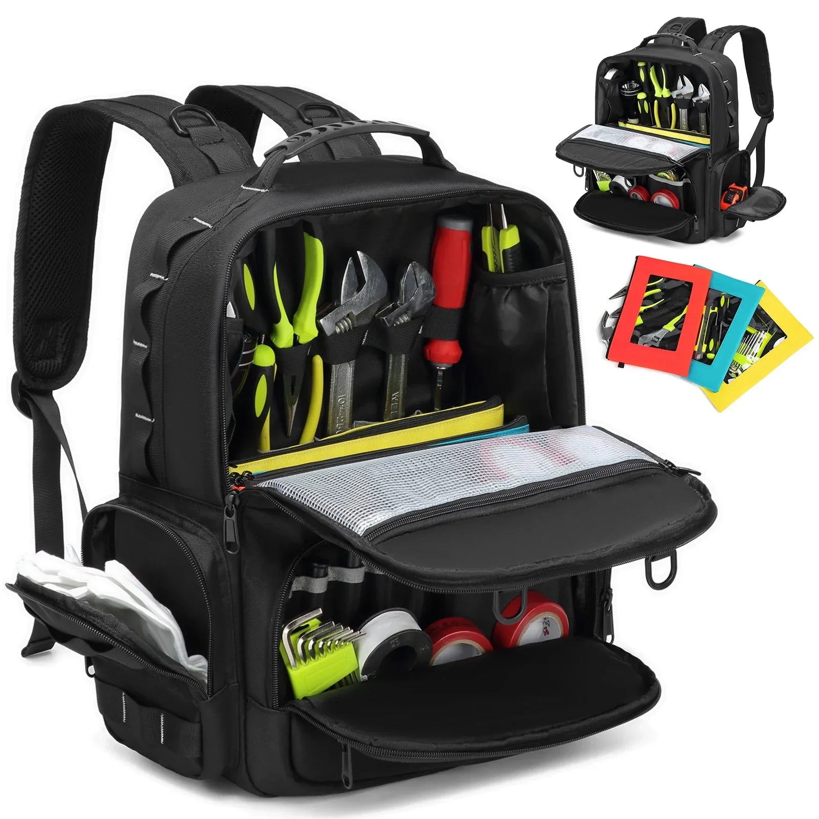 Tool Backpack Heavy Duty for Men Tool Storage With 3 Tool Pouches Organizer Electrician Plumber Maintenance Worker Tool Bags - Evallys.com