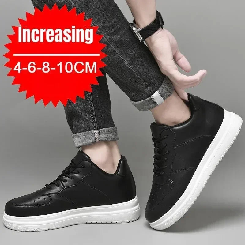 PDEP Men’s Elevator Sneakers – 10cm Height Increasing White Leather Shoes - Evallys.com