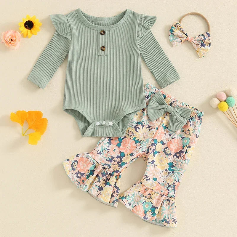 Adorable Baby Girls Winter Outfits Cozy Knit Sweater and Fleece Lined Leggings Set with Matching Bow Headband 3 Piece Clothing - Evallys.com