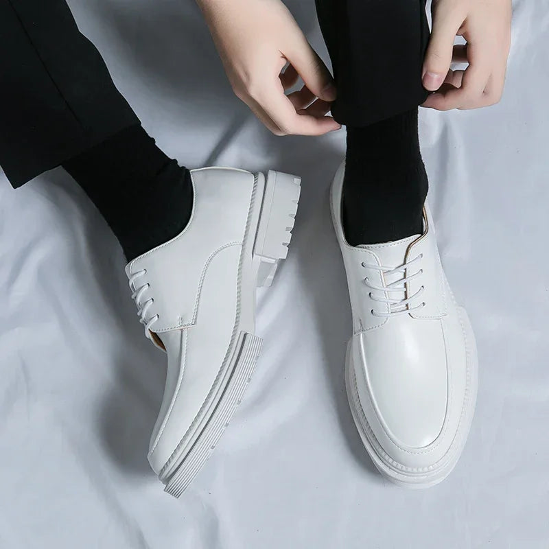 Mens Oxford White Leather Shoes Whole Luxury Formal Business Wedding Dress Shoes for men Thick bottom Casual Original Moccasins - Evallys.com