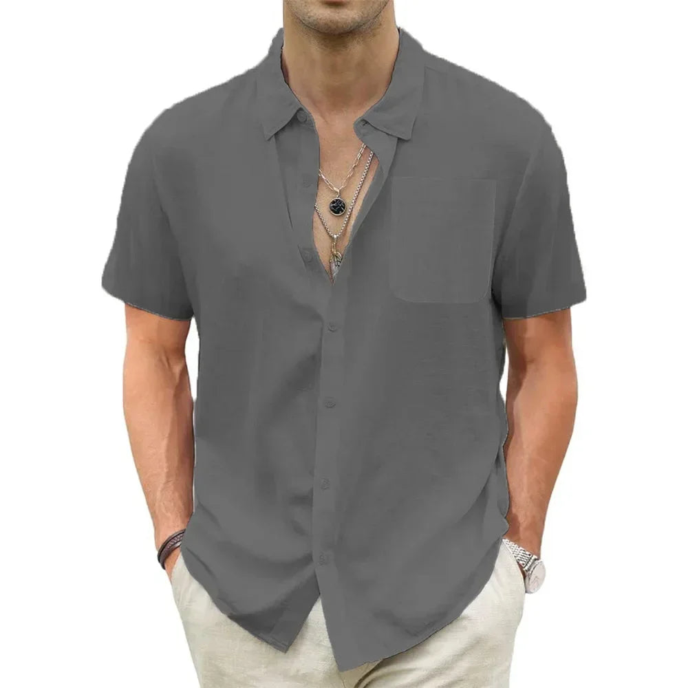 Men's Lightweight Hawaiian Shirts Cotton Linen Breathable Short Sleeve Shirts Vacation Beach Casual Summer Men Tops with Pocket - Evallys.com