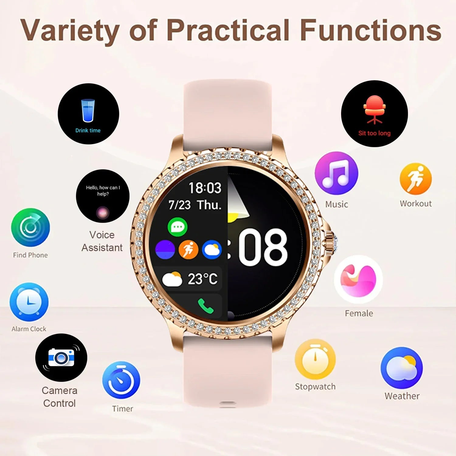 Smart Watch For women - 1.32" Touchscreen Fitness Tracker with Wireless Calls, Music Time Display, Step Counting - Evallys.com