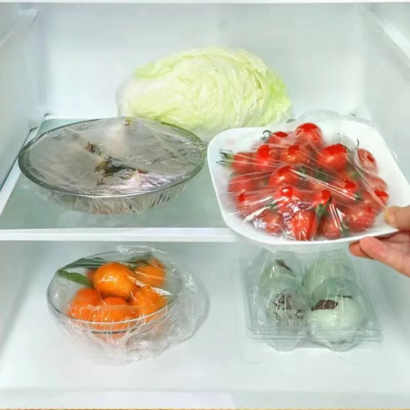 Disposable Food Cover Plastic Wrap Fruit Food Cover Bags Elastic Plastic Wrap Cover Food Grade Storage Bag Kitchen Organizer