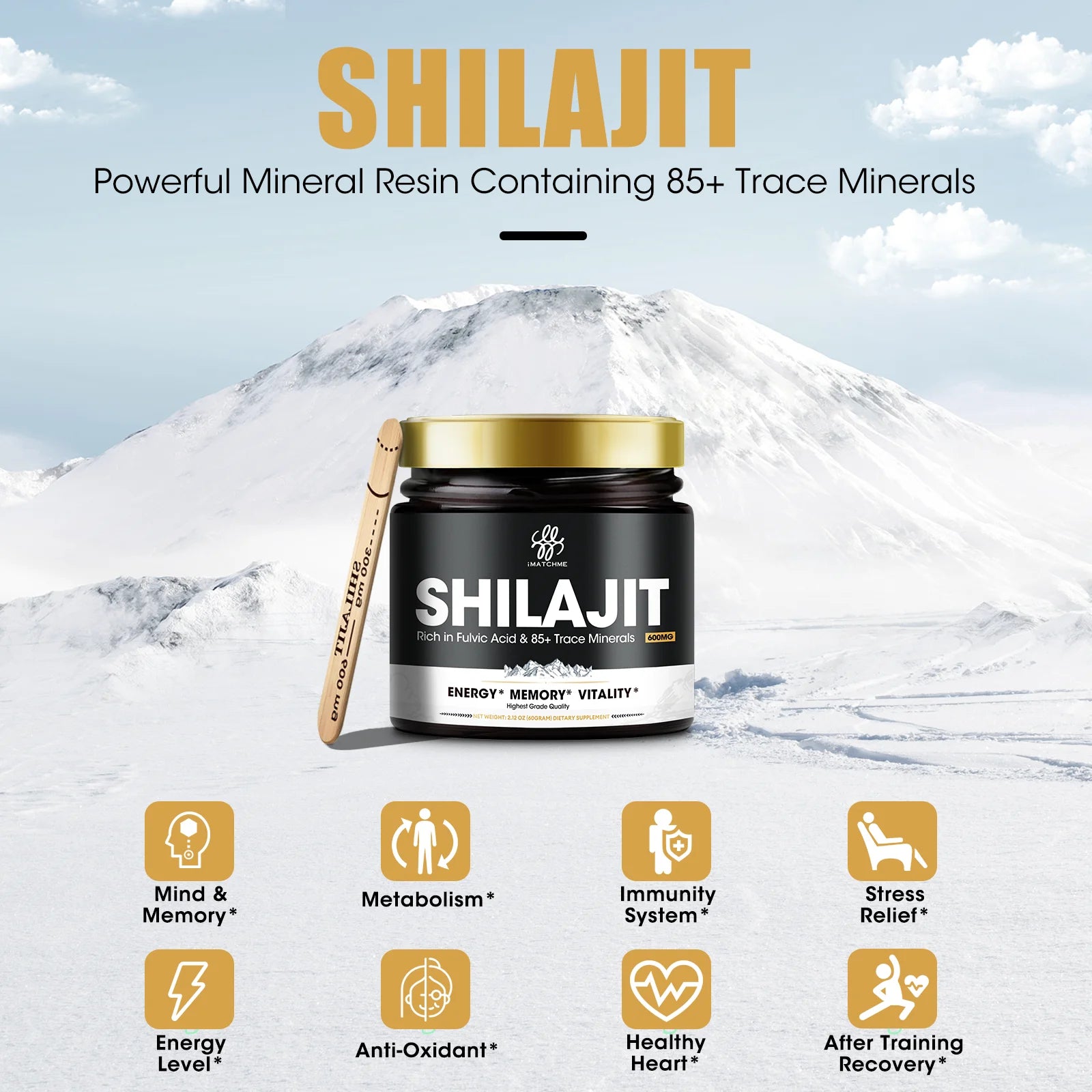 Pure Shilajit Supplement 85+ Minerals & Fulvic Acid for Energy & Brain