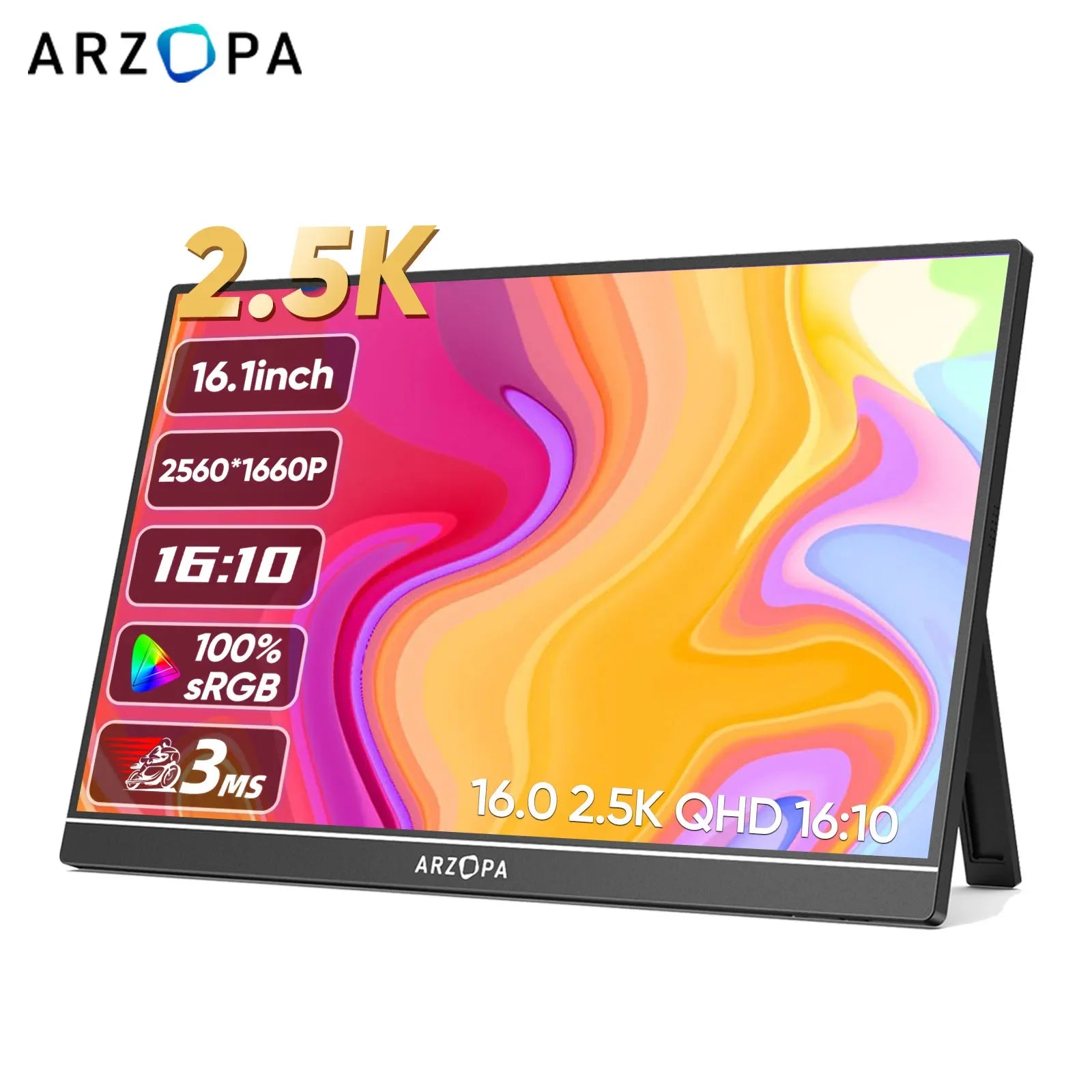 ARZOPA 16inch 2K Portable Monitor 16:10 IPS Screen with type-c mini hdmi Second Display for MAC/Laptop/PC/Xbox/PS4/5/Switch,Z1RC - Evallys.com