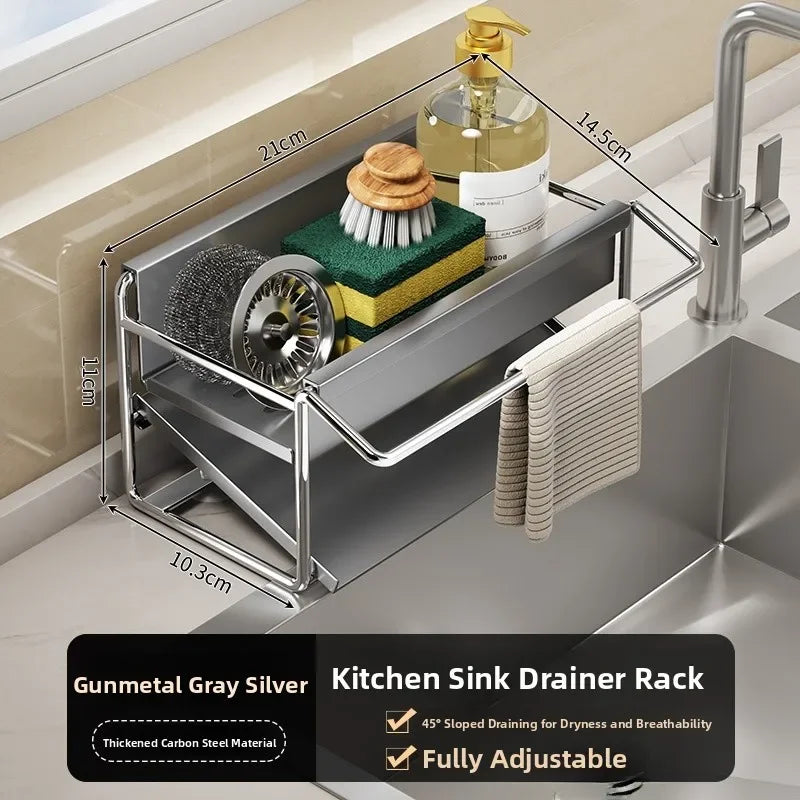 Stainless steel sponge rack sink drain rack Multifunctional countertop rag storage rack Sponge storage rack kitchen supplies