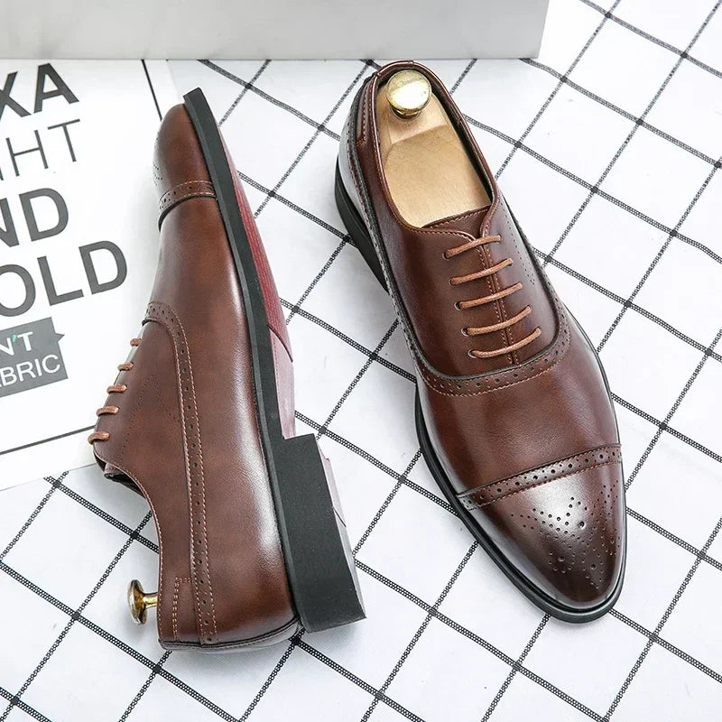 Men's Formal Shoes Red Sole Fashion Business Casual Party Banquet Daily Retro Carved Lace-up Brogue Dress Wedding Shoes Size 48 - Evallys.com