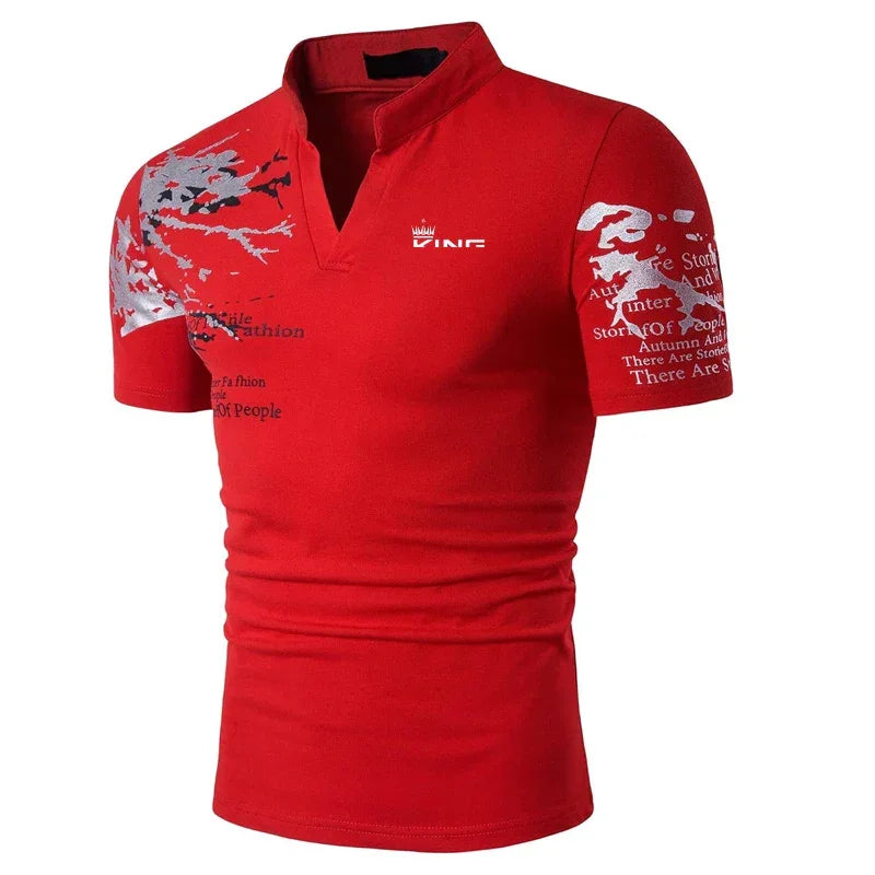 Men's Polo Shirt Golf Shirt Graphic Prints V Neck Outdoor Street Short Sleeves Print Clothing Sports Fashion Streetwear Designer - Evallys.com