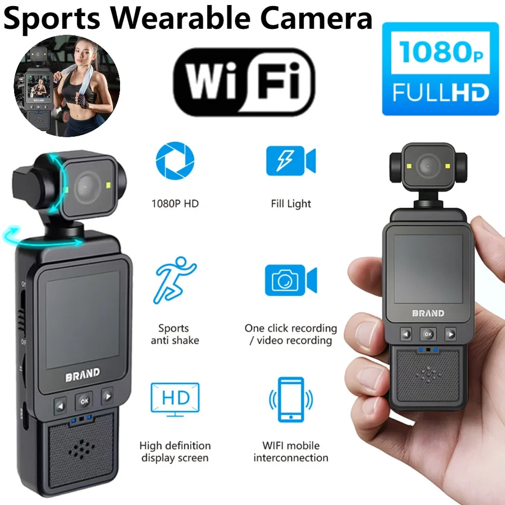 New 1080P Action Camera HD 180 ° Rotating Mini Portable Camera WiFi Sports Wearable Body Camera Travel Bicycle Driver Recorder - Evallys.com
