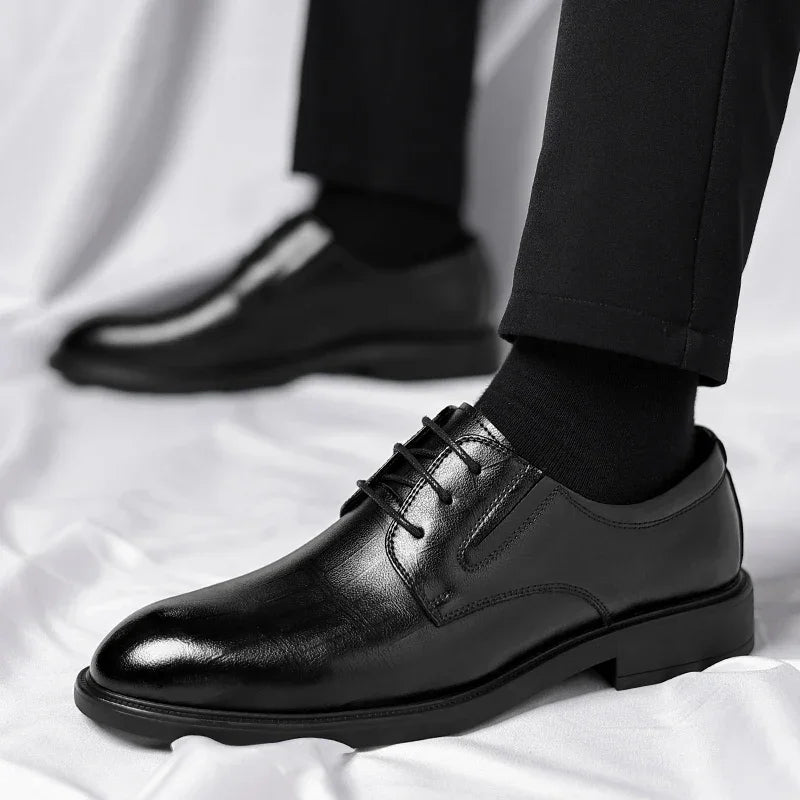 3/6/8 CM Elevator Shoes Men Dress Shoes Black Soft Leather Men Heighten Formal Shoes Casual Business Men Oxfords Suit Shoes - Evallys.com