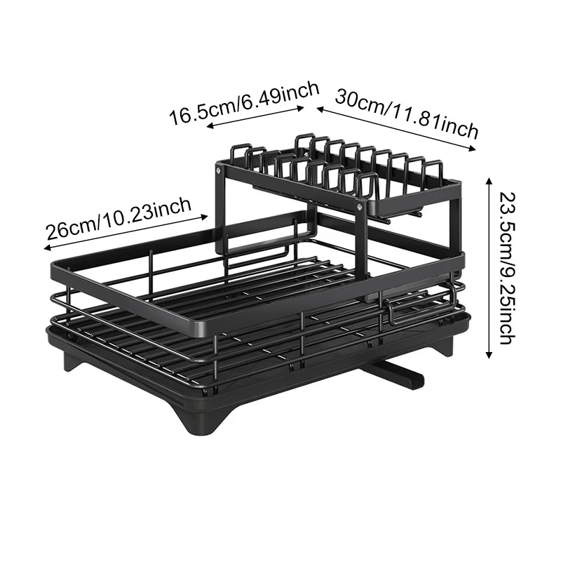 Dish Drying Rack for Kitchen Counter - Large Dish Rack with Drainboard, Adjustable Swivel SpoutRustproof Dish Drainer, Black