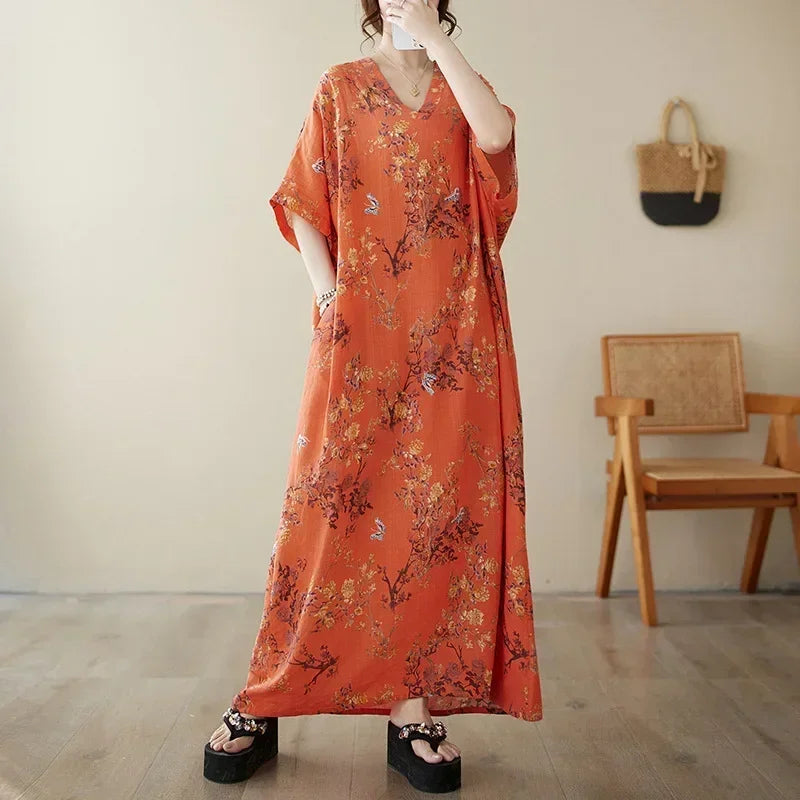 Vintage Cotton Summer Maxi Dress – Harajuku Floral Beachwear - Evallys.com