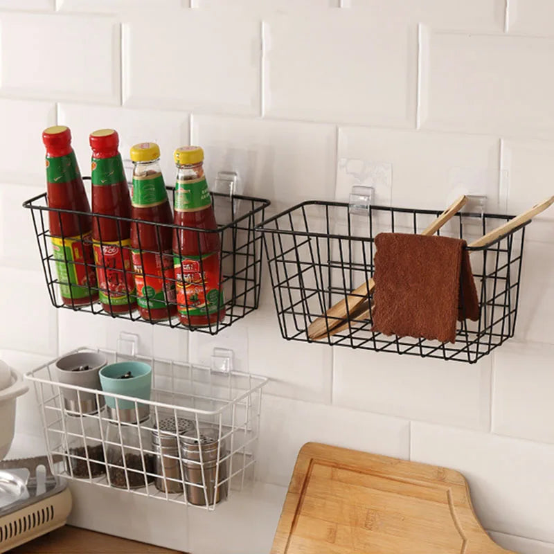 Punch-free Kitchen Cabinet Door Storage Box Iron Rack Wall-mounted Cabinet Plastic Wrap Rack Bathroom Refrigerator Rack