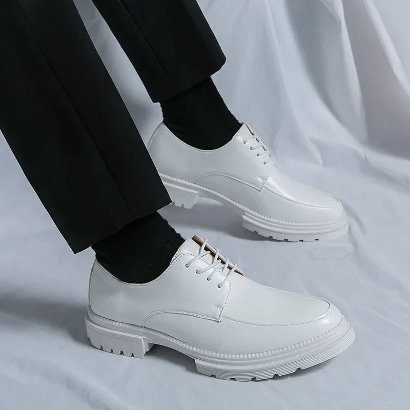 Mens Oxford White Leather Shoes Whole Luxury Formal Business Wedding Dress Shoes for men Thick bottom Casual Original Moccasins - Evallys.com
