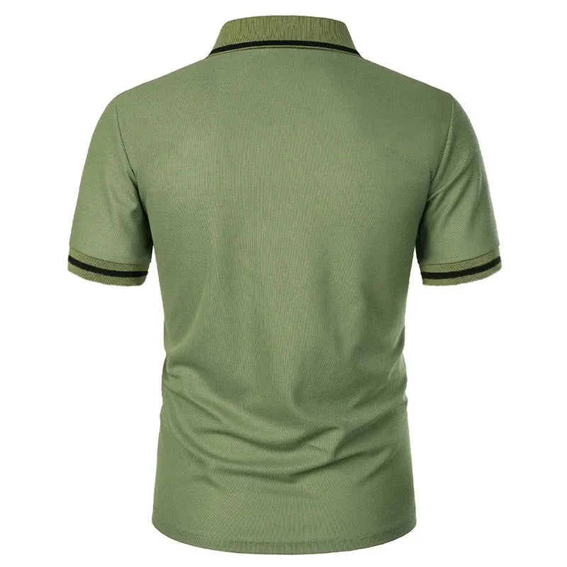 New Men's Short Sleeve Polo Shirts Solid Color Casual T-shirt Summer Trendy Breathable Loose Basic Splice Top Pockets Men Shirts - Evallys.com
