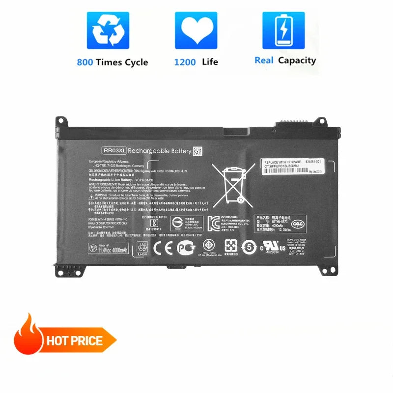 New RR03XL Laptop Battery for HP ProBook 430 435 440 450 455 470 G4 G5 HSTNN-PB6W HSTNN-UB7C HSTNN-LB71 851477-832 48Wh 3 Cells - Evallys.com